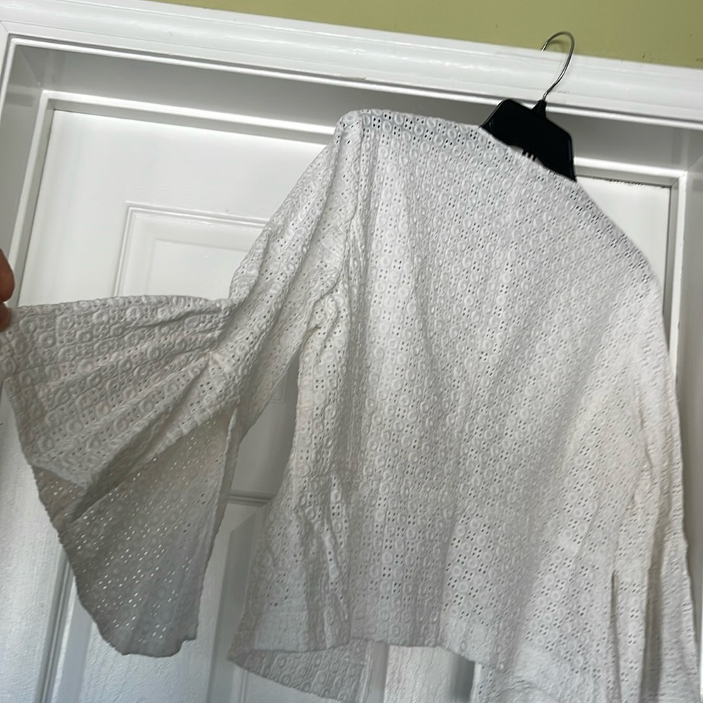 Zara Basic - White Eyelet Peplum Jacket - Size L - image 3